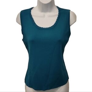 Joseph A Teal Mini Scalloped Neckline Top